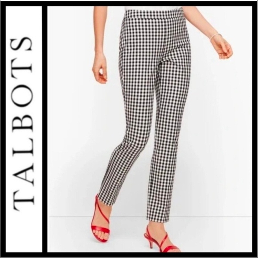 Talbots "Chatham Ankle Pants" black-white gingham side zip sz 6P